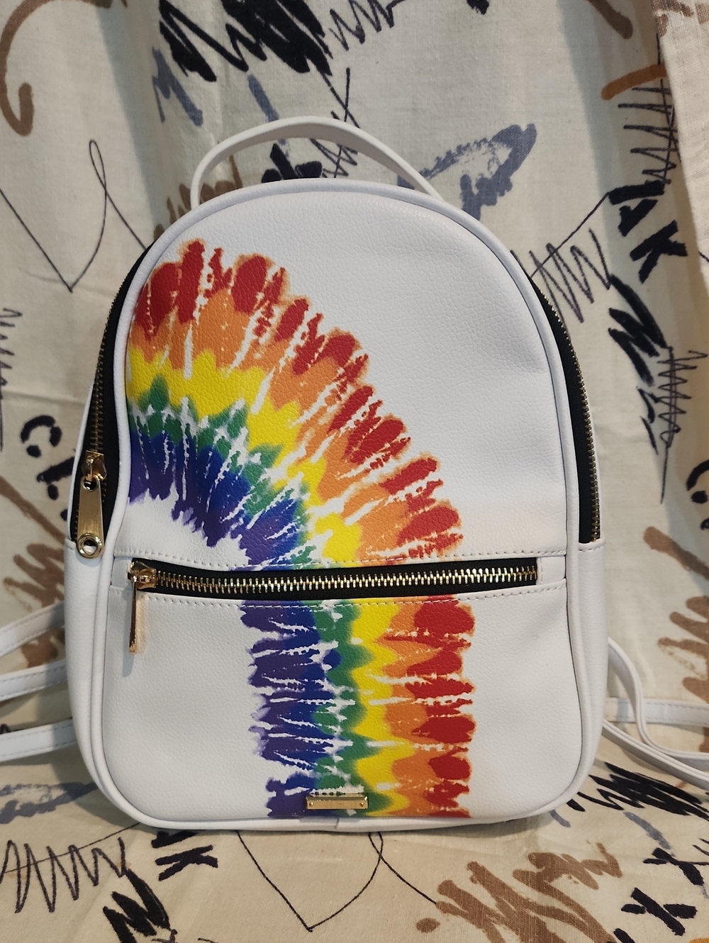 Icing White Mini Backpack with Rainbow Tie-Dye Accent